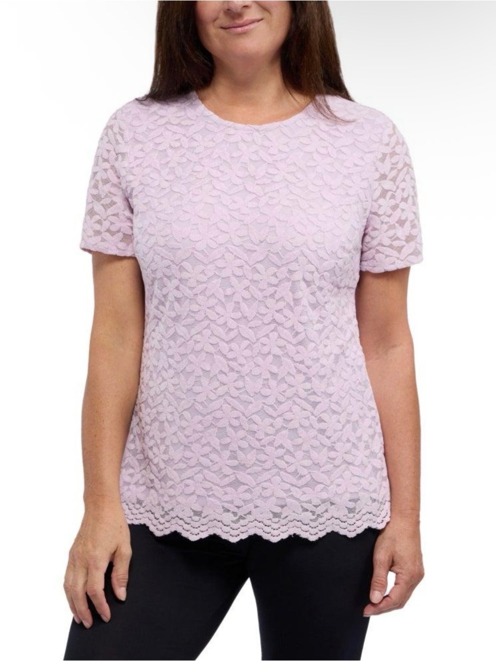 Women's Light Pink Floral Lace Short Sleeve Blouse
